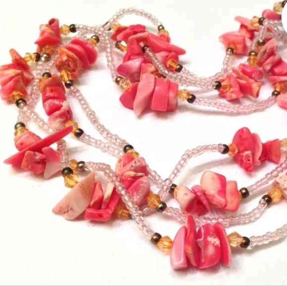 Vintage Genuine Angel Skin Coral and Glass Bead Necklace- Opera Length or Double - Picture 2 of 4